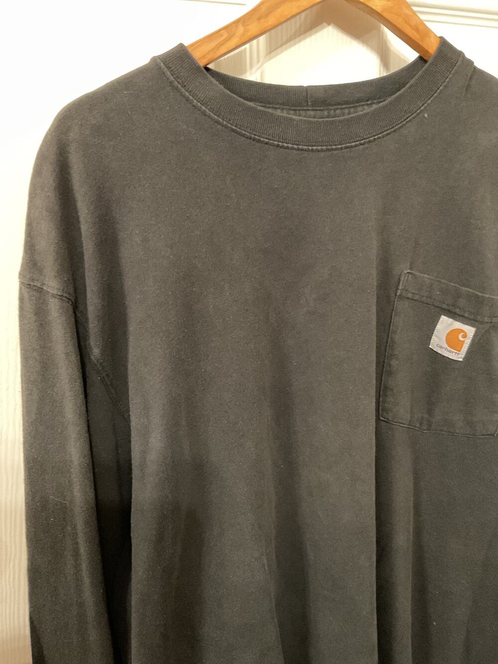 Carhartt Men's Black Long Sleeve Pocket T Shirt 100% Cotton Workwear, XL